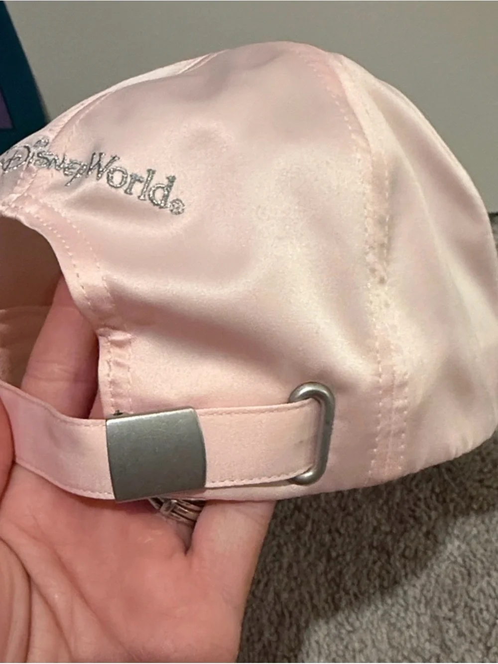 Disney Castle Pale Pink Satin Cap with Silver Accents